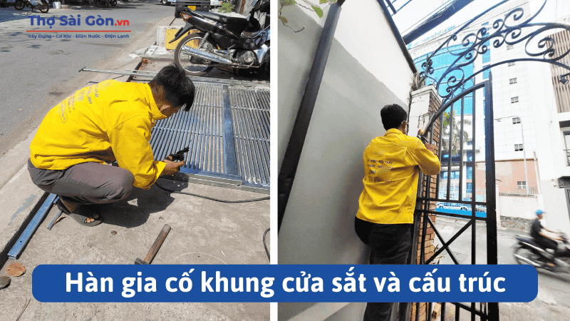Hàn gia cố khung cửa sắt và cấu trúc