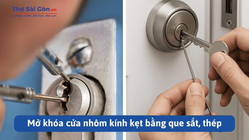 Hướng dẫn 7 cách mở khóa cửa nhôm bị kẹt khóa 3 Mở khóa cửa nhôm kính kẹt bằng que sắt, thép