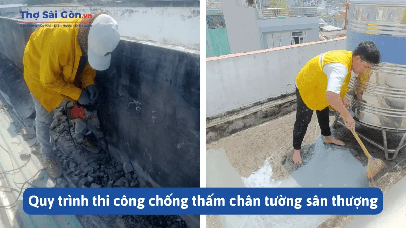 Quy trình thi công chống thấm chân tường sân thượng