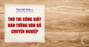 thi công giấy dán tường vân gỗ