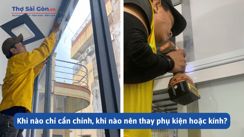 Sửa cửa nhôm kính Quận 2 nhanh chóng, có bảo hành 3 Khi nào chỉ cần chỉnh, khi nào nên thay phụ kiện hoặc kính?